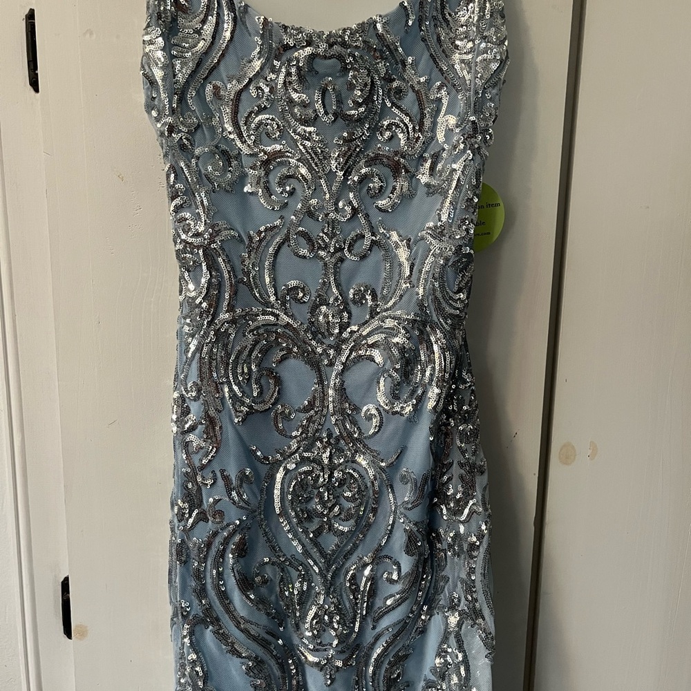 HOCO DRESS: Baby blue with silver sparkles